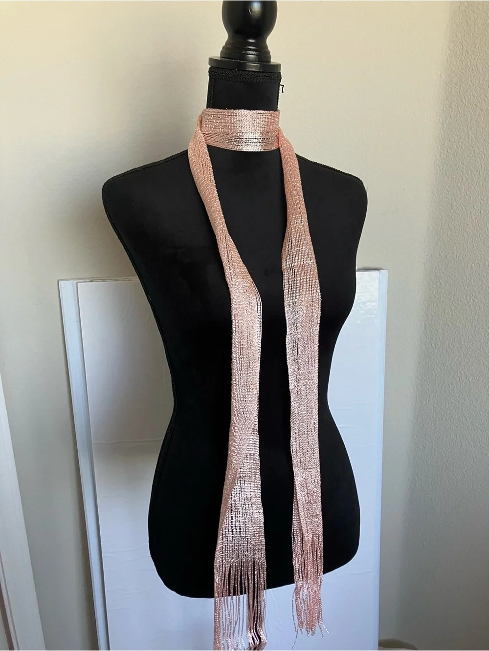 Metallic Rose Gold Knit Scarf Tie - Women's Accessory